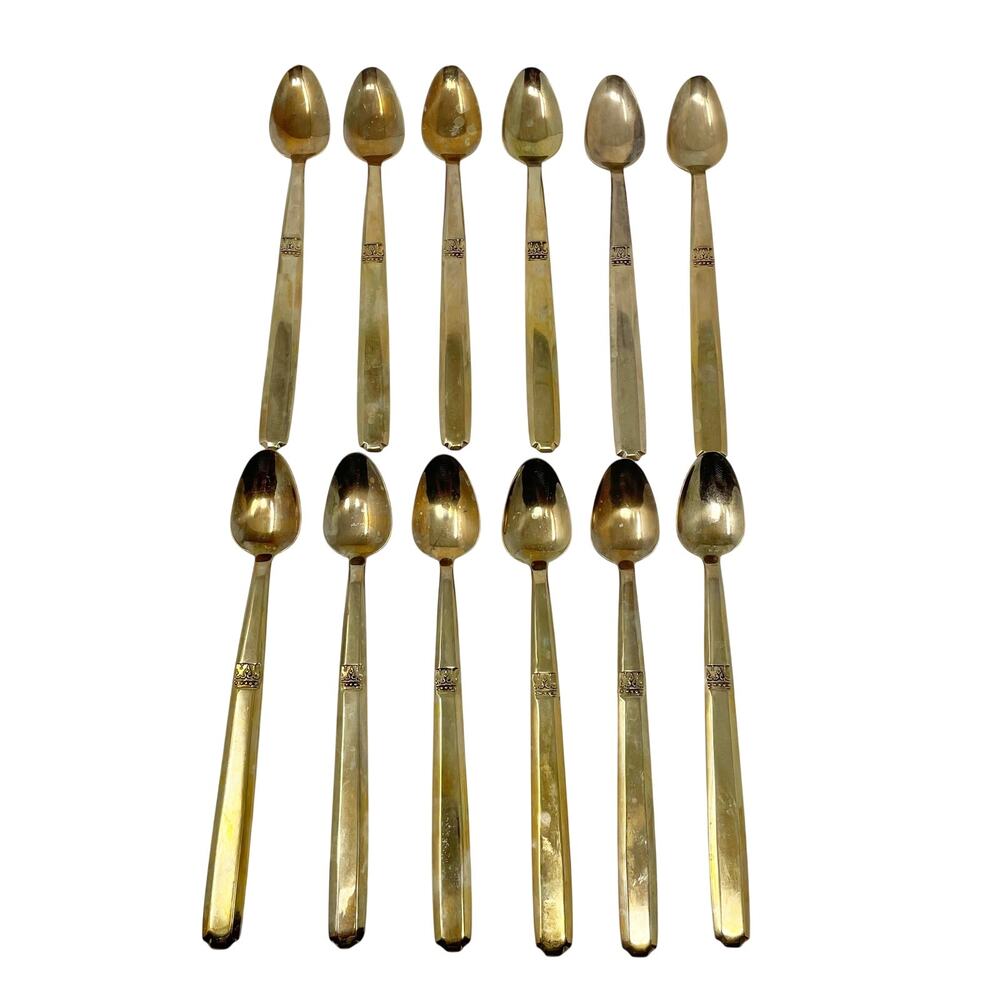 Vintage Thailand Gold Tone Iced Tea Spoons Lot of 12 Siam Mid Century Modern